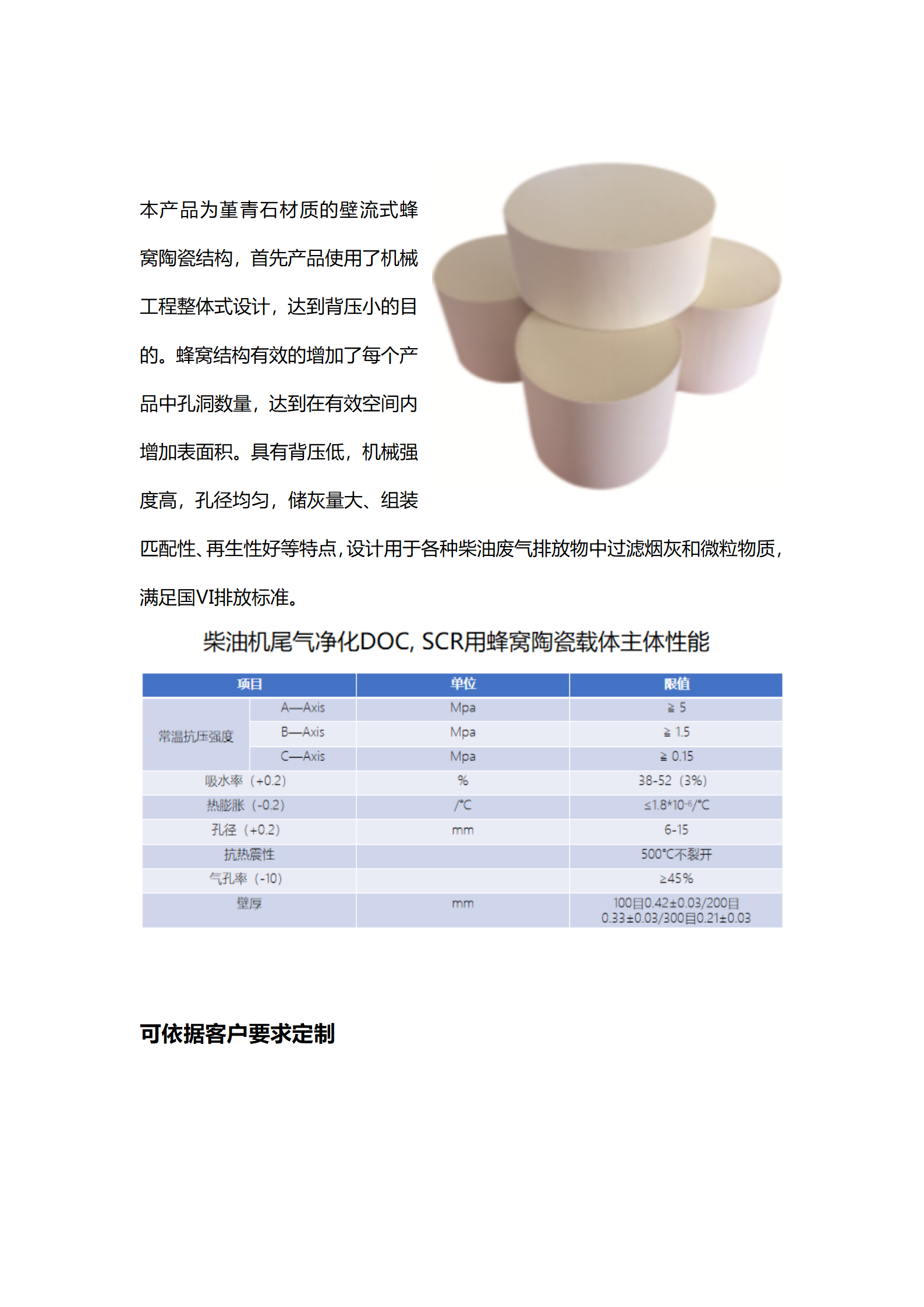 柴油機(jī)尾氣凈化DOC, SCR用蜂窩陶瓷載體主體性能_01.png